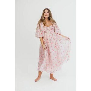 Worth Collective Women's Harlow Maxi Dress Size XL Puff Sleeve Pastel Floral